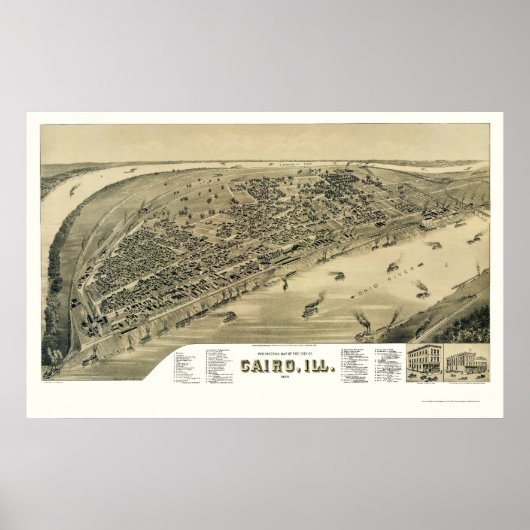 Kairo, IL Panorama Karte - 1888 Poster (Vorne)