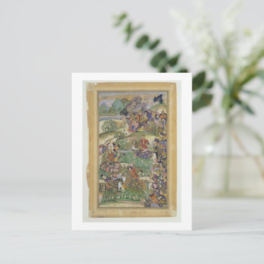 Kaiser Akbar (r.1556-1605) in der Schlacht von Sam Postkarte (Stehend Vorderseite)