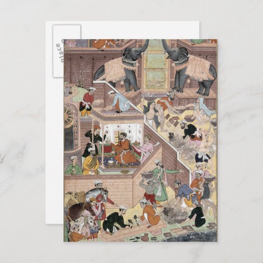 Kaiser Akbar (r.1556-1605), Prüfung des Gebäudes Postkarte (Vorne/Hinten)