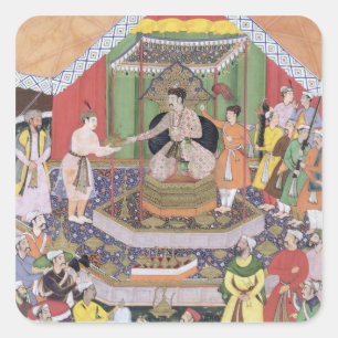 Kaiser Akbar (r.1556-1605) unterhalten durch Quadratischer Aufkleber