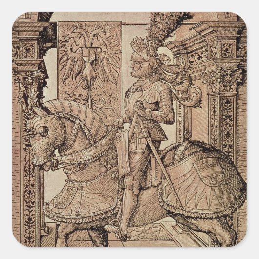 Kaiser Maximilian I. reitet auf einem Pferd, 1518 Quadratischer Aufkleber (Vorderseite)