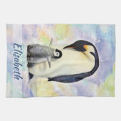 Kaiser Penguin mit Babykick Wasserfarbe Geschirrtuch (Horizontal)