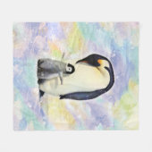 Kaiser-Pinguin mit Baby-Aquarell Fleecedecke (Vorderseite (Horizontal))