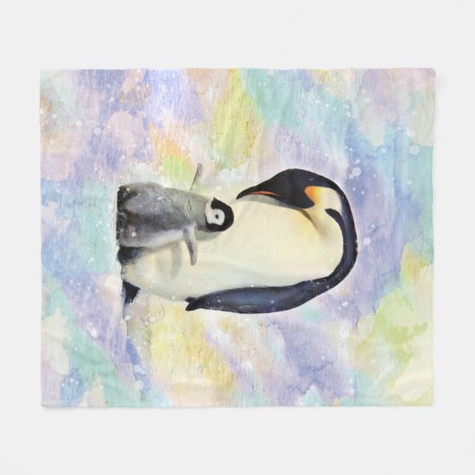 Kaiser-Pinguin mit Baby-Aquarell Fleecedecke (Vorderseite (Horizontal))