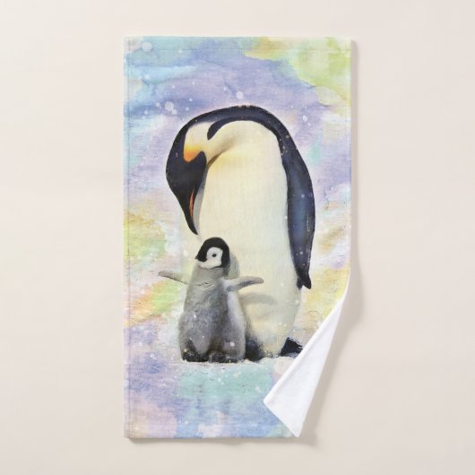 Kaiser-Pinguin mit Baby-Aquarell Handtuch (Handtuch)