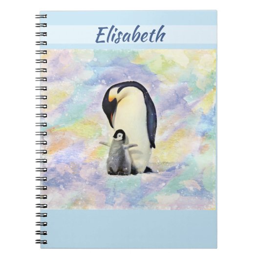 Kaiser Pinguin mit Baby Chick Watercolor Notizblock (Vorderseite)