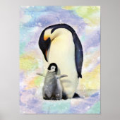 Kaiser Pinguin mit Baby Chick Watercolor Poster (Vorne)