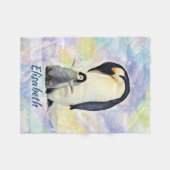 Kaiser-Pinguin mit Baby-Küken-Aquarell Fleecedecke (Vorderseite (Horizontal))