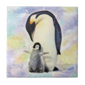 Kaiser-Pinguin mit Baby-Küken-Aquarell Fliese (Vorderseite)