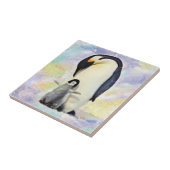 Kaiser-Pinguin mit Baby-Küken-Aquarell Fliese (Seite)