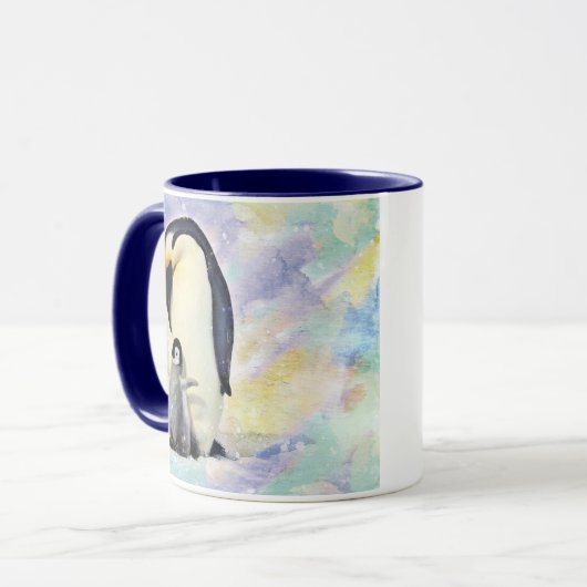 Kaiser-Pinguin mit Baby-Küken-Aquarell Tasse (Vorderseite Links)