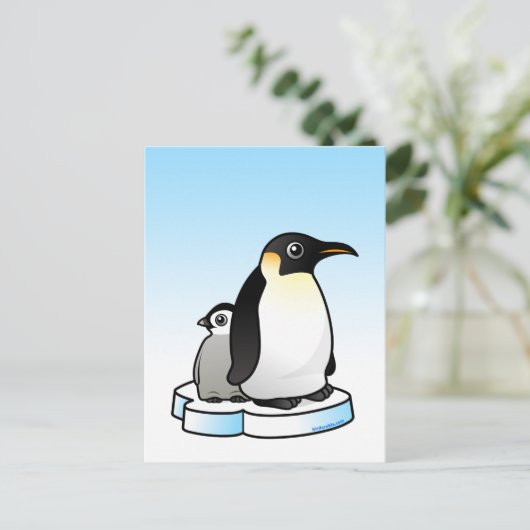 Kaiser Pinguin mit Küken Postkarte (Stehend Vorderseite)