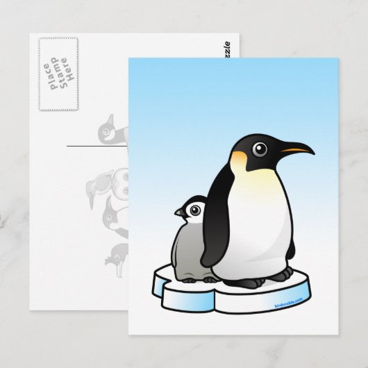 Kaiser Pinguin mit Küken Postkarte (Vorne/Hinten)