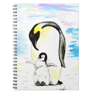 Kaiser-Pinguin und Küken Aquarellmalerei Notizblock