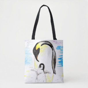 Kaiser-Pinguin und Küken Aquarellmalerei Tasche