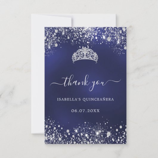 Kaiserblauer Glitzer Tiara Dankeskarte (Vorderseite)