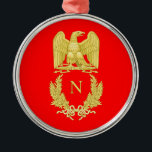 KaiserEagle Emblem Napoleon I auf Verzierung Silbernes Ornament<br><div class="desc">Runde Verzierung mit dem roten Schutzträger,  der das KaiserEagle-Emblem von Napoleon I darstellt</div>