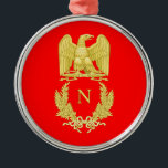 KaiserEagle Emblem Napoleon I auf Verzierung Silbernes Ornament<br><div class="desc">Runde Verzierung mit dem roten Schutzträger,  der das KaiserEagle-Emblem von Napoleon I darstellt</div>
