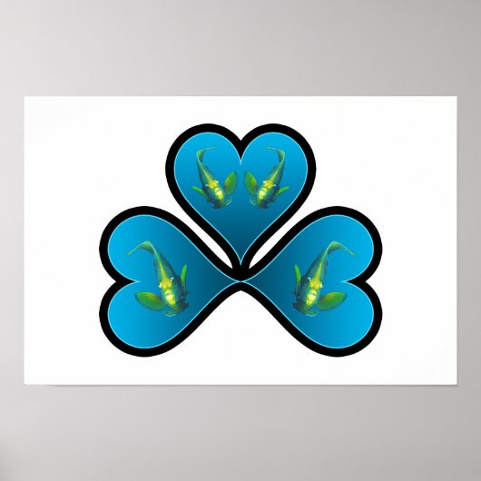 Kaiserfisch Zwillinge - 3 Schwarz umrandete blaue Poster (Vorne)