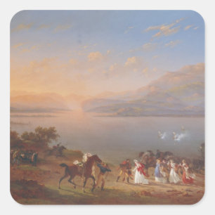 Kaiserin Josephine, der ankommt, um Napoleon zu Quadratischer Aufkleber