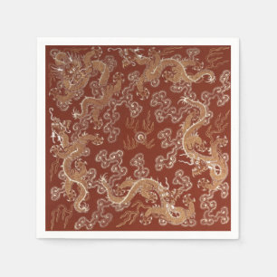 Kaiserlich rote und goldene Drachen-Seidenkunst Serviette