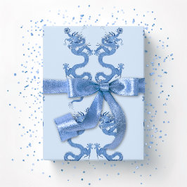 Kaiserlicher Drache in blauem Porzellan Geschenkpapier