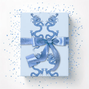 Kaiserlicher Drache in blauem Porzellan Geschenkpapier