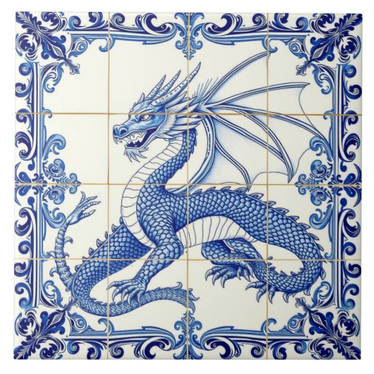 Kaiserlicher Saphir-Drache-Kachel Fliese (Vorderseite)