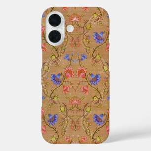 Kaiserliches Rot & Gold verflochtenes Blumen-Seide iPhone 16 Hülle