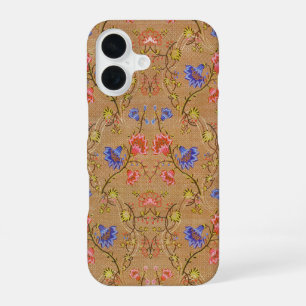 Kaiserliches Rot & Gold verflochtenes Blumen-Seide iPhone 16 Hülle