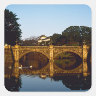 Kaiserpalast, Nijubashi-Brücke, Tokio, Japan Quadratischer Aufkleber