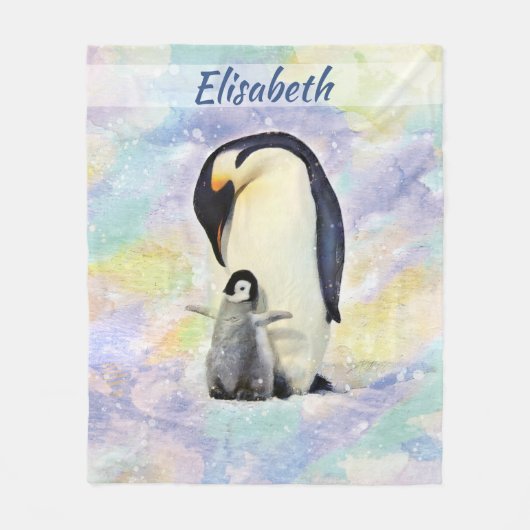 KaiserPenguin mit BabyWatercolor personalisiert Fleecedecke (Vorderseite)