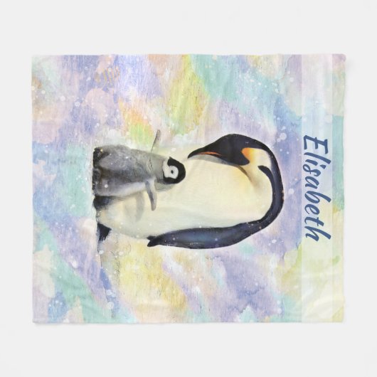 KaiserPenguin mit BabyWatercolor personalisiert Fleecedecke (Vorderseite (Horizontal))