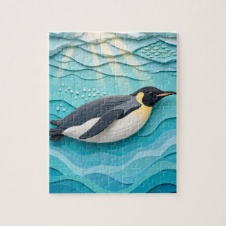 Kaiserpinguin auf Meereis - Papier-Schneidekunst-P Puzzle