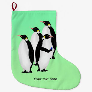 Kaiserpinguin mit einem Handy für Mobiltelefone Großer Weihnachtsstrumpf