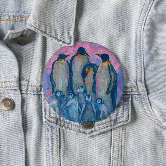 Kaiserpinguine, antarktische Vögel Eltern und Kind Button (Beispiel)