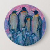 Kaiserpinguine, antarktische Vögel Eltern und Kind Button (Vorderseite)