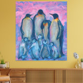 Kaiserpinguine, antarktische Vögel Eltern und Kind Leinwanddruck (Insitu (Wohnzimmer))