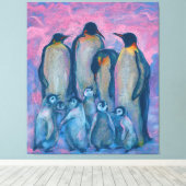 Kaiserpinguine, antarktische Vögel Eltern und Kind Leinwanddruck (Insitu (Holzboden))