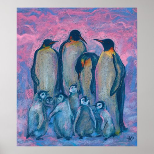 Kaiserpinguine, antarktische Vögel Eltern und Kind Poster (Vorne)