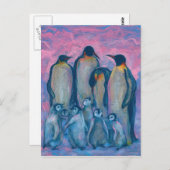 Kaiserpinguine Antarktische Vögel Gemälde von Tier Postkarte (Vorne/Hinten)