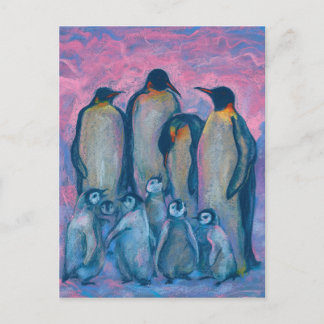 Kaiserpinguine Antarktische Vögel Gemälde von Tier Postkarte