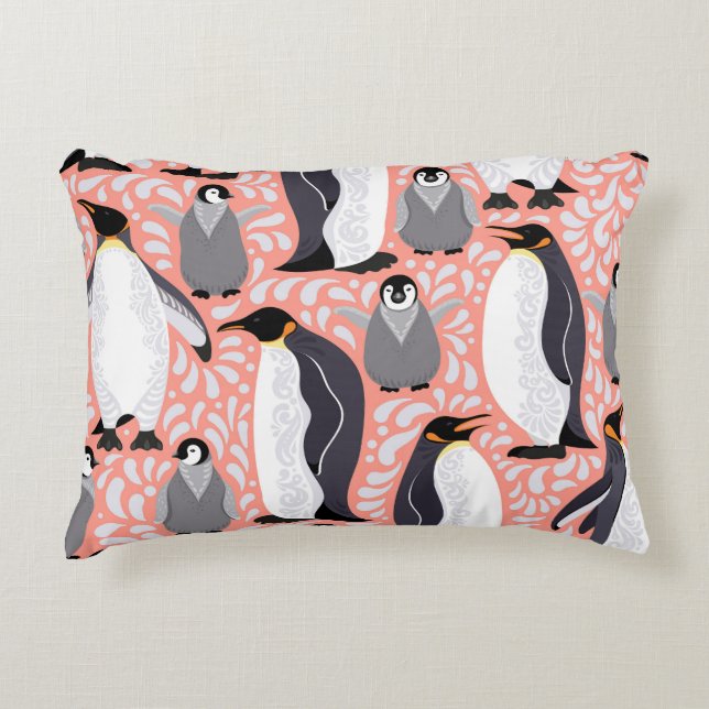 Kaiserpinguine, Sträucher, rosa dekoratives Muster Dekokissen (Vorderseite)