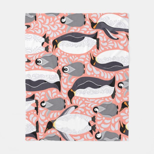 Kaiserpinguine, Sträucher, rosa dekoratives Muster Fleecedecke (Vorderseite)