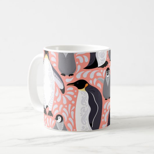 Kaiserpinguine, Sträucher, rosa dekoratives Muster Kaffeetasse (Vorderseite Links)