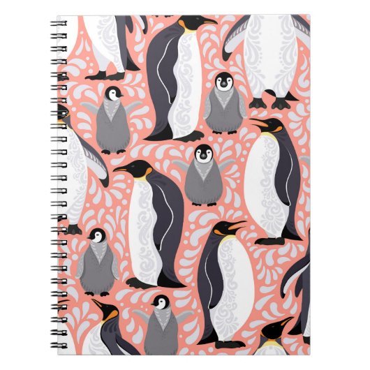 Kaiserpinguine, Sträucher, rosa dekoratives Muster Notizblock (Vorderseite)