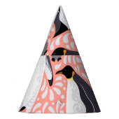 Kaiserpinguine, Sträucher, rosa dekoratives Muster Partyhütchen (Links)