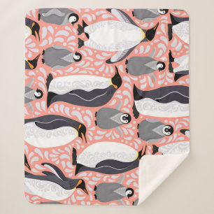 Kaiserpinguine, Sträucher, rosa dekoratives Muster Sherpadecke