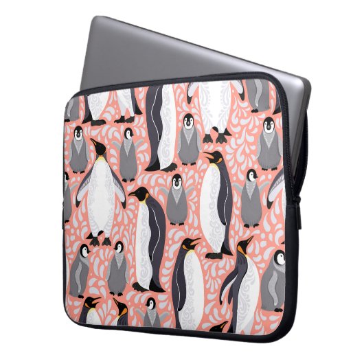 Kaiserpinguine und ihre Naben auf einem rosa Muste Laptopschutzhülle (Vorderseite Links)
