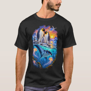 Kaiserpinguinfamilie Sonnenuntergang – Antarktisch T-Shirt